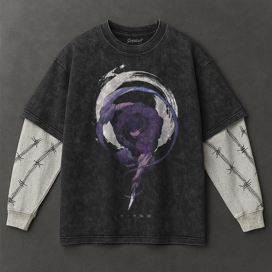 Jujutsu Kaisen Premium Soft Black Double Sleeves Washed T-Shirt