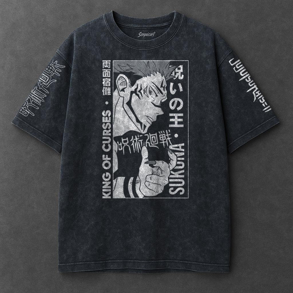 Jujutsu Kaisen Premium Flowy Navy Blue Washed T-Shirt