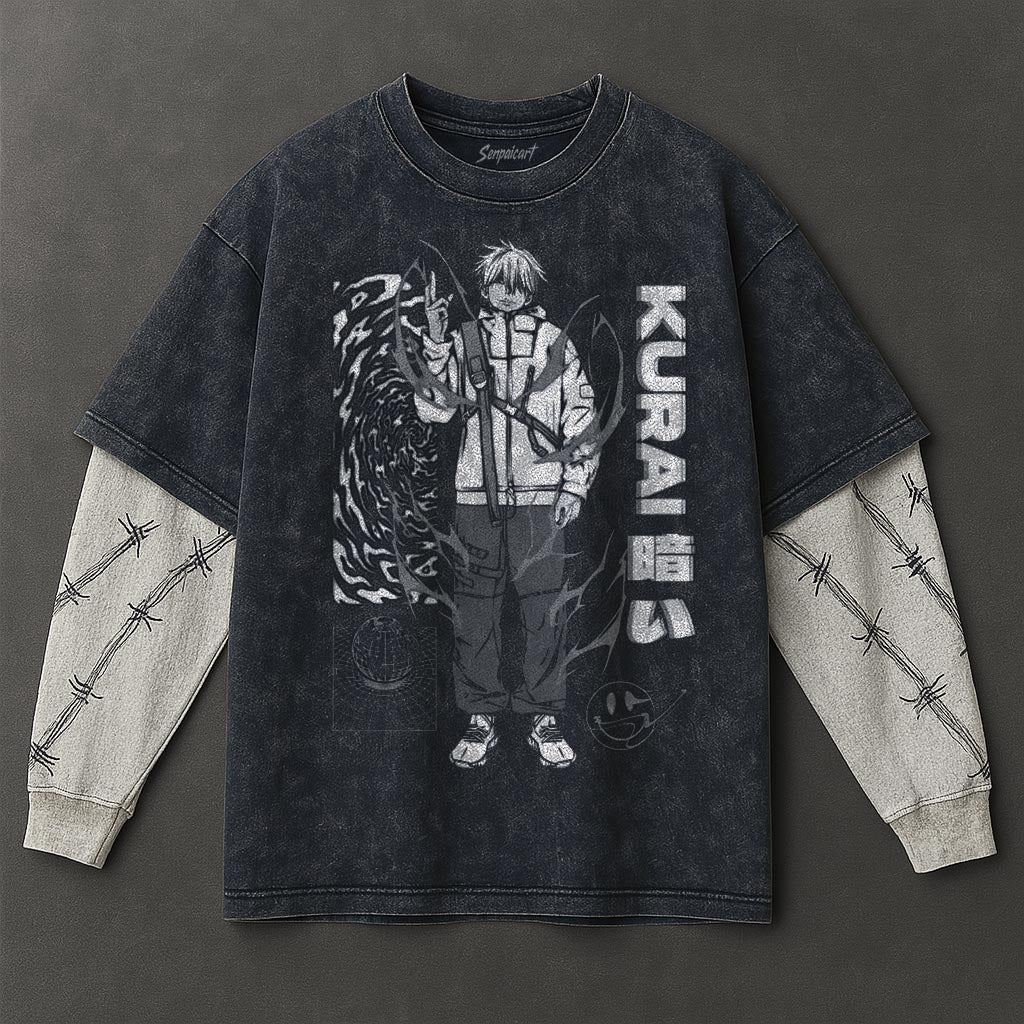 Jujutsu Kaisen Premium Roomy Double Sleeves Blue Washed T-Shirt