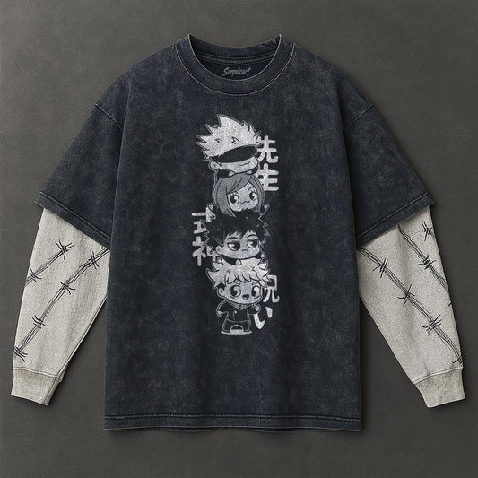 Jujutsu Kaisen Premium Effortless Double Sleeves Blue Washed T-Shirt