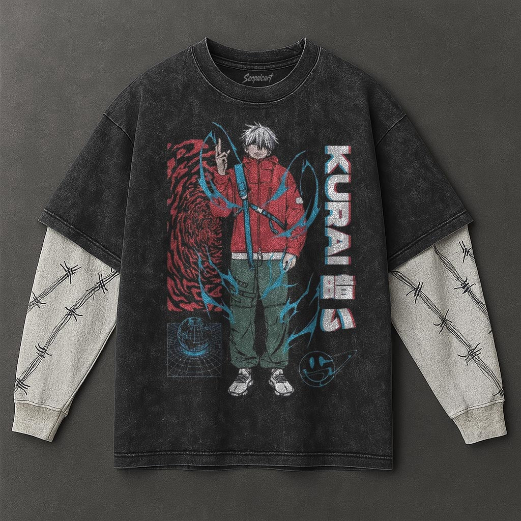 Jujutsu Kaisen Premium Drapey Black Double Sleeves Washed T-Shirt