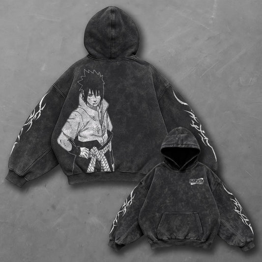Naruto Oversized Elevated Black Washed Hoodie