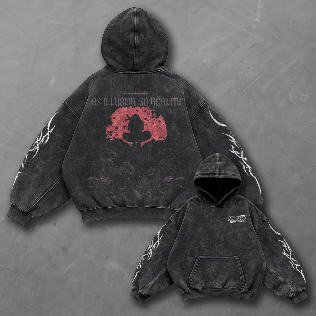 Naruto Oversized Rugged Black Washed Hoodie
