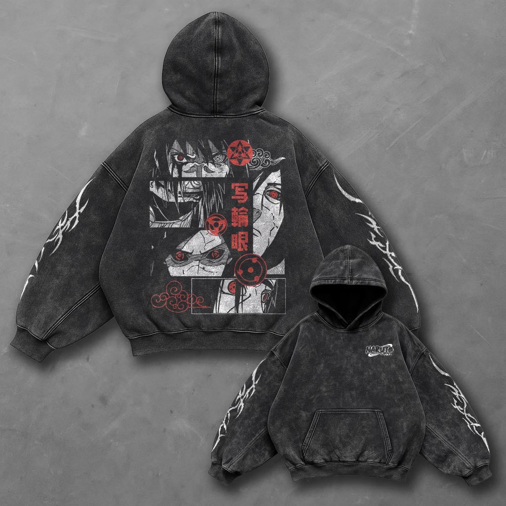 Naruto Oversized Cozy Black Washed Hoodie