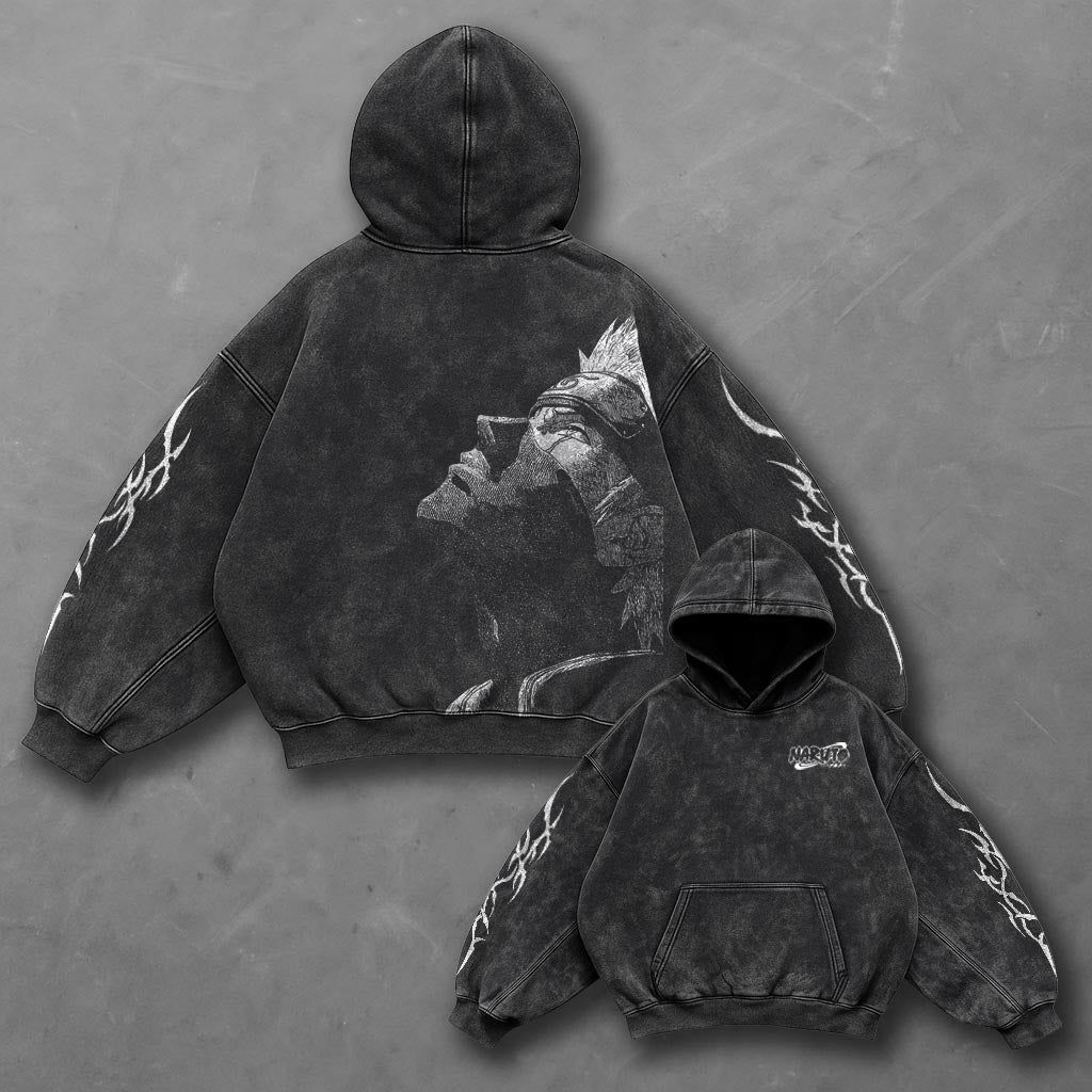 Naruto Oversized Clean Black Washed Hoodie