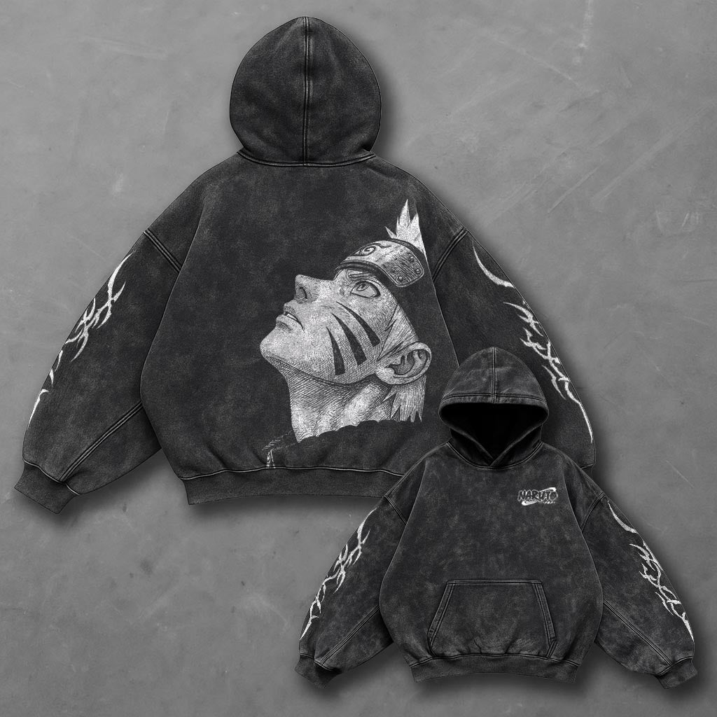 Naruto Oversized Urban Black Washed Hoodie