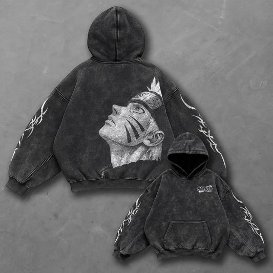 Naruto Oversized Urban Black Washed Hoodie