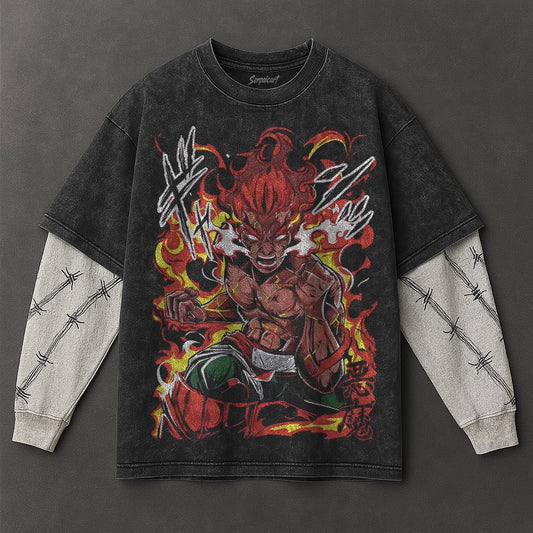 Naruto Oversized Casual Black Washed Double Sleeves T-Shirt