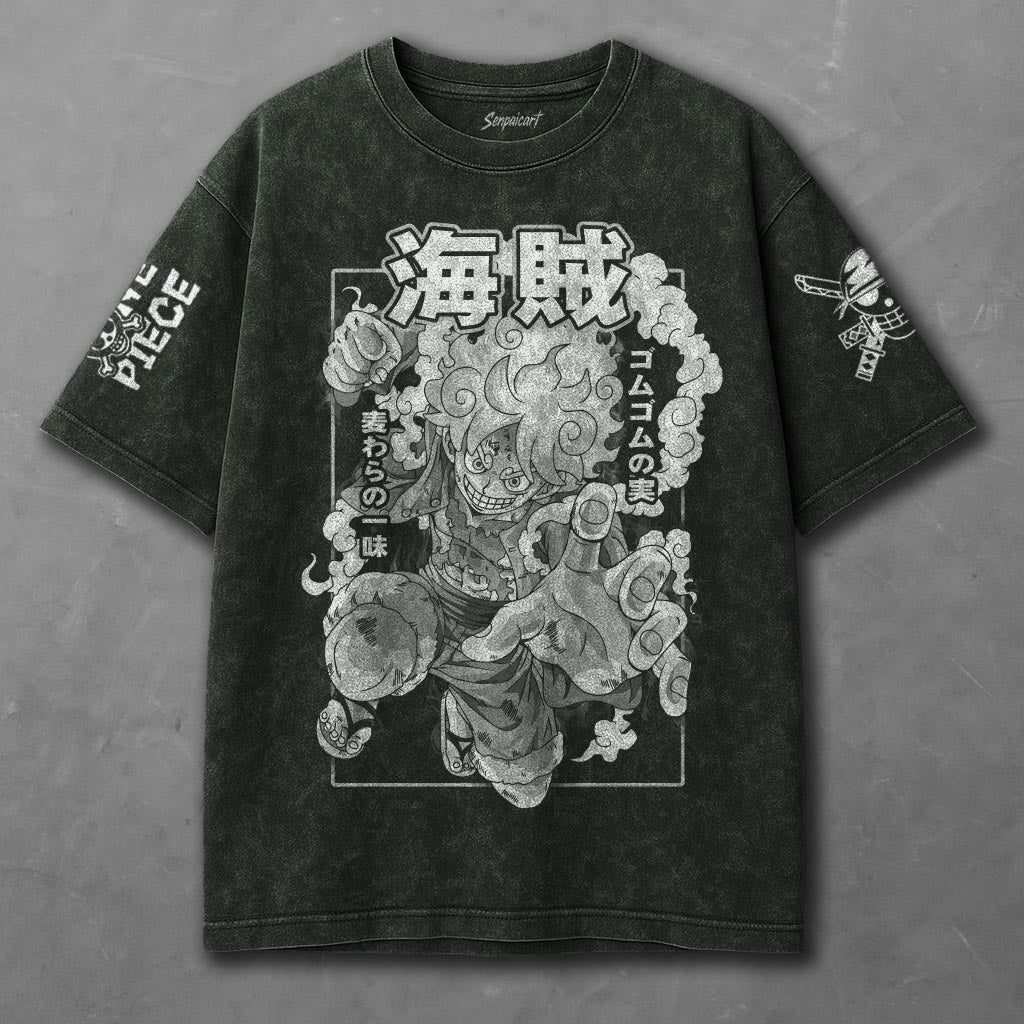 One Piece Roomy Green Washed T-shirt