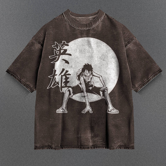 One Piece Oversized Brown Washed T-Shirt