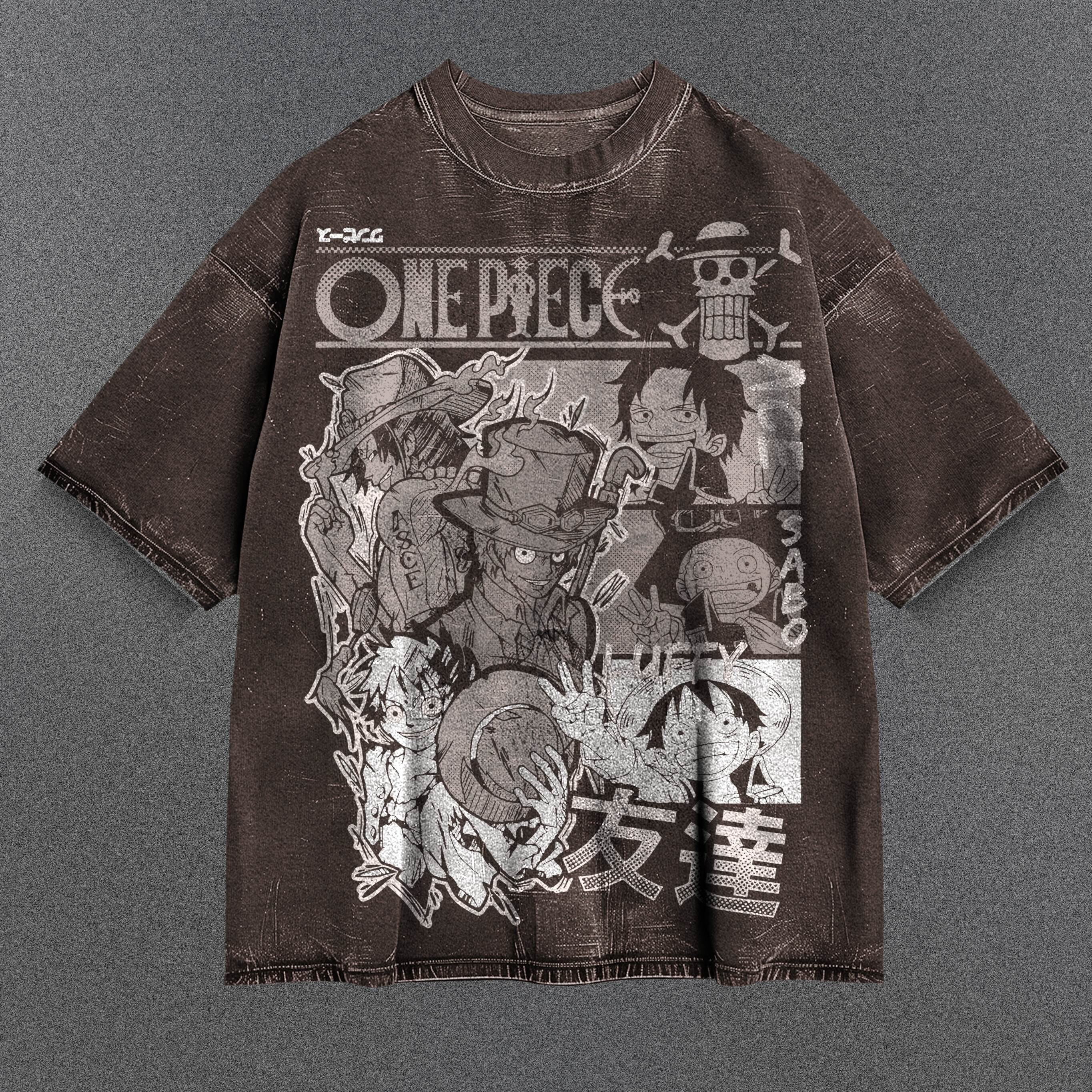 One Piece Trendy Brown Washed T-Shirt