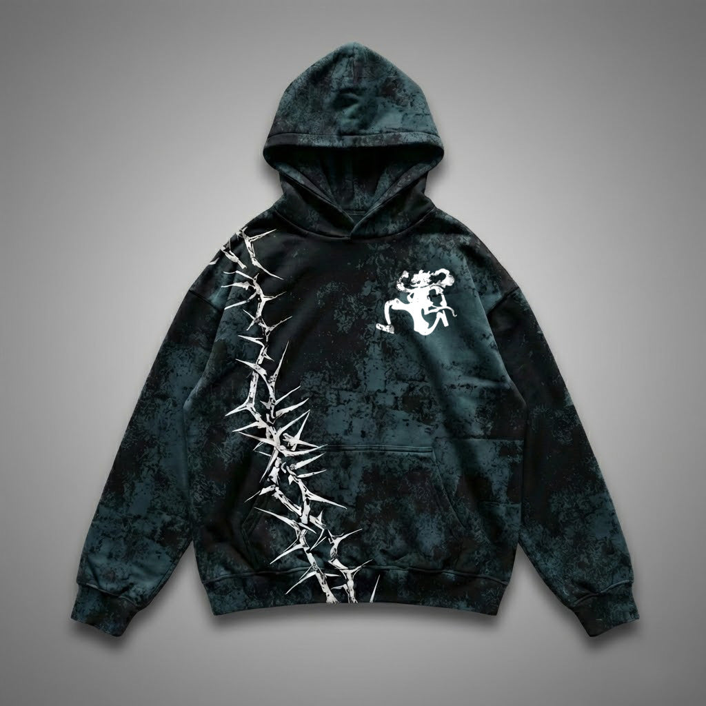 One Piece Minimal Design Black Green Thorn Hoodie