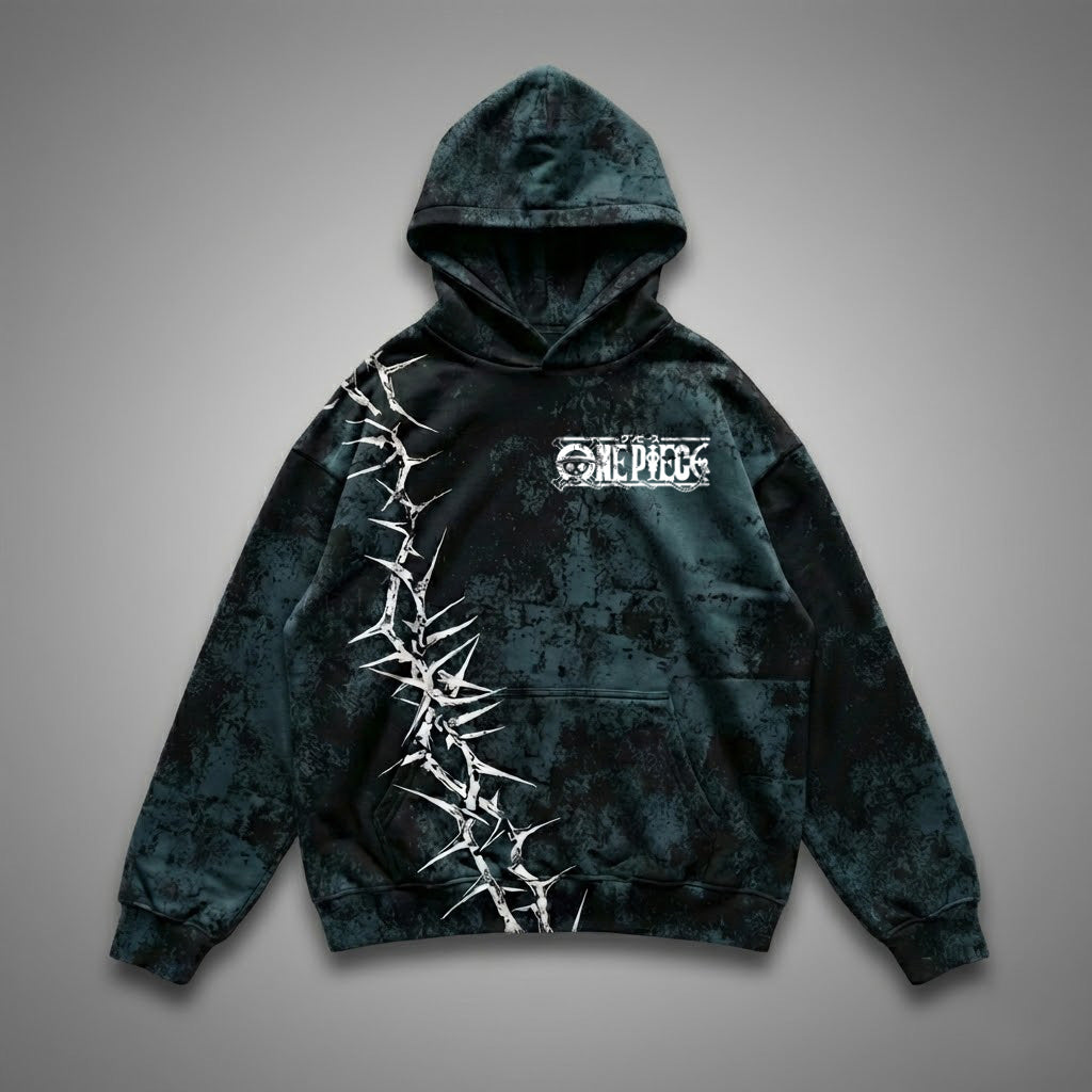 One Piece Logo Black Green Thorn Hoodie