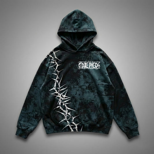 One Piece Logo Black Green Thorn Hoodie