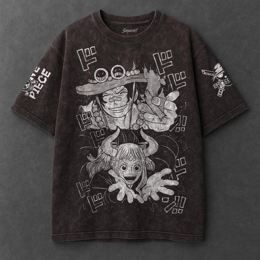 One Piece Premium Oversized Brown Washed T-Shirt