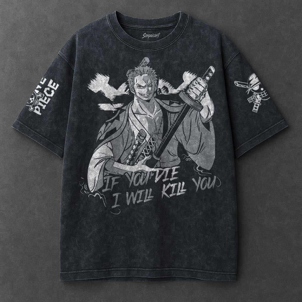 One Piece Premium Airy Navy Blue Washed T-Shirt