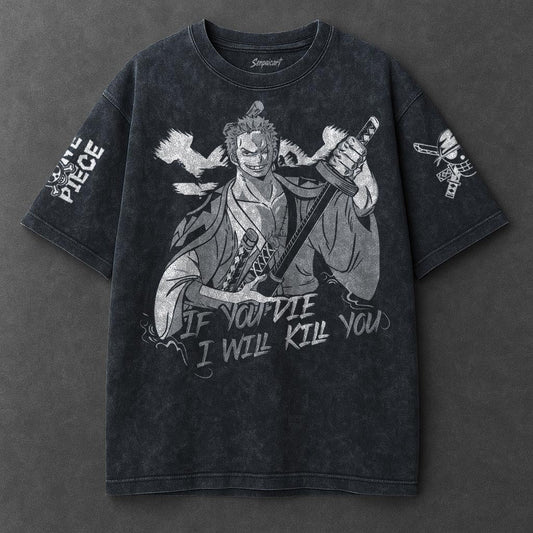 One Piece Premium Airy Navy Blue Washed T-Shirt