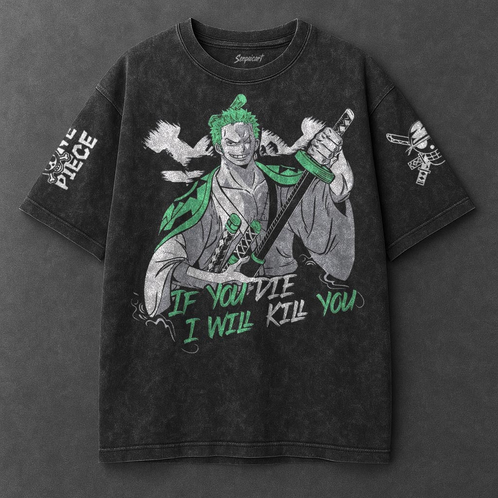 One Piece Premium Slouchy Black Washed T-Shirt