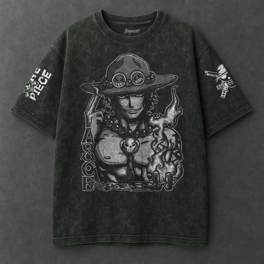 One Piece Premium Casual Vintage Green Washed T-Shirt