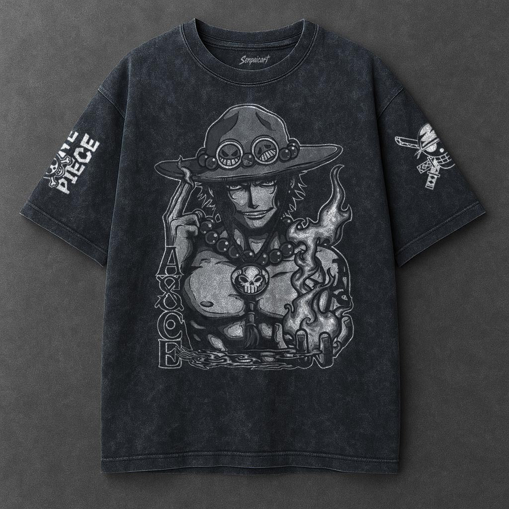 One Piece Premium Roomy Navy Blue Washed T-Shirt