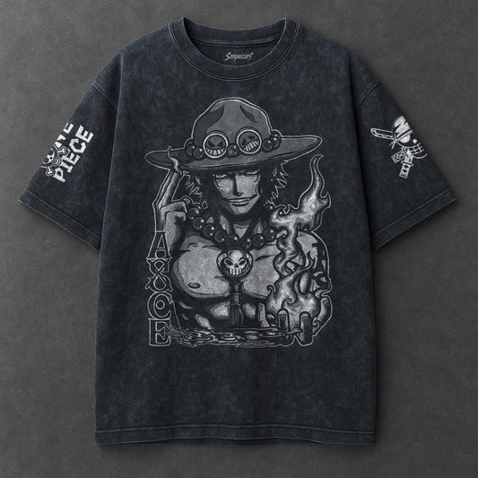 One Piece Premium Roomy Navy Blue Washed T-Shirt