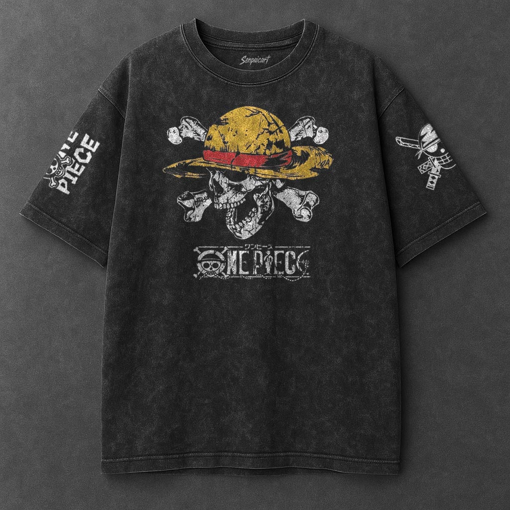One Piece Premium Drapey Black Washed T-Shirt