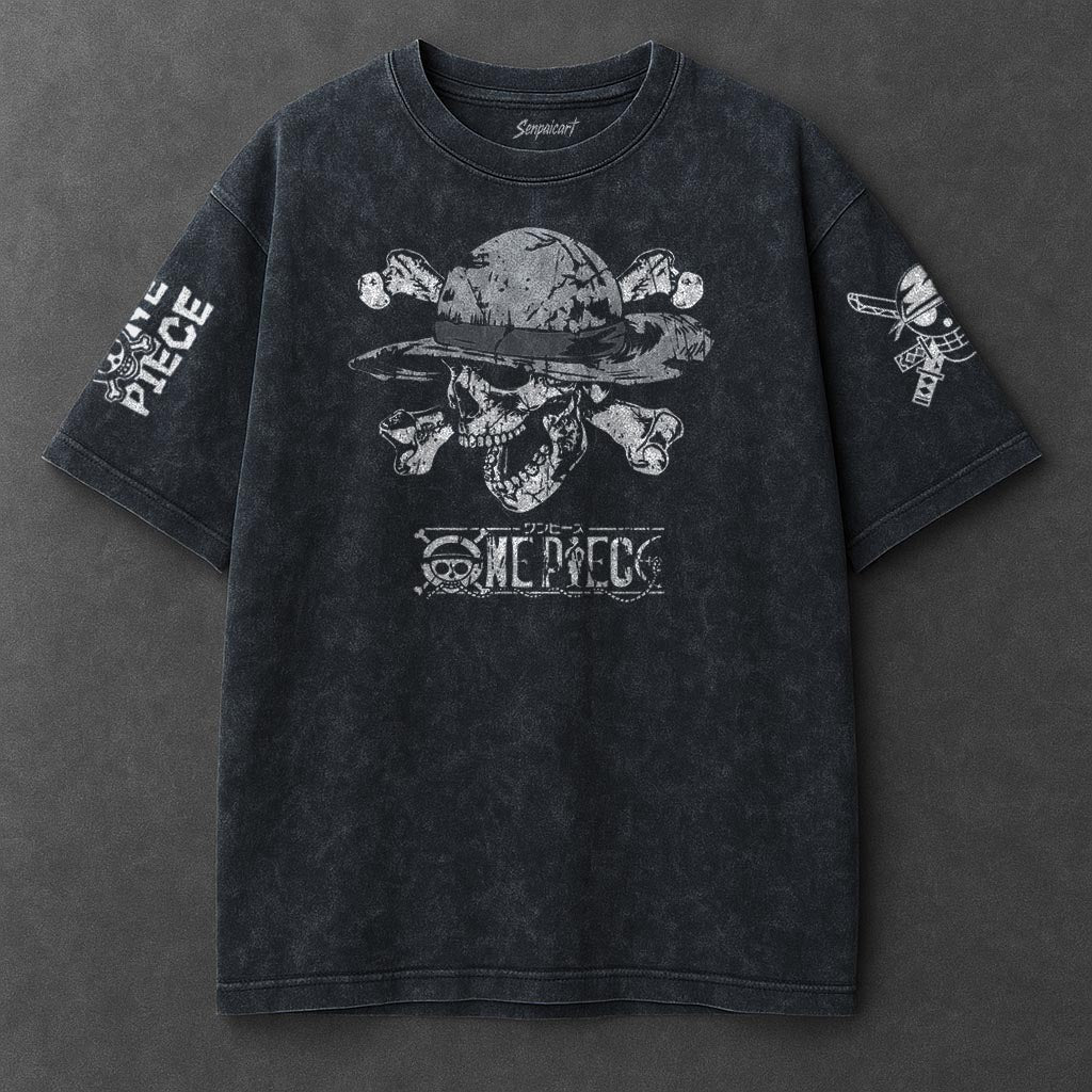 One Piece Premium Drapey Navy Blue Washed T-Shirt
