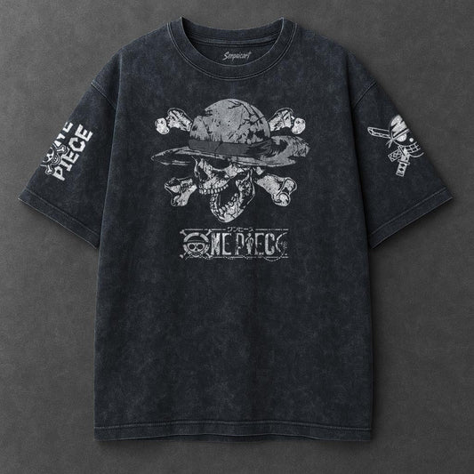One Piece Premium Drapey Navy Blue Washed T-Shirt