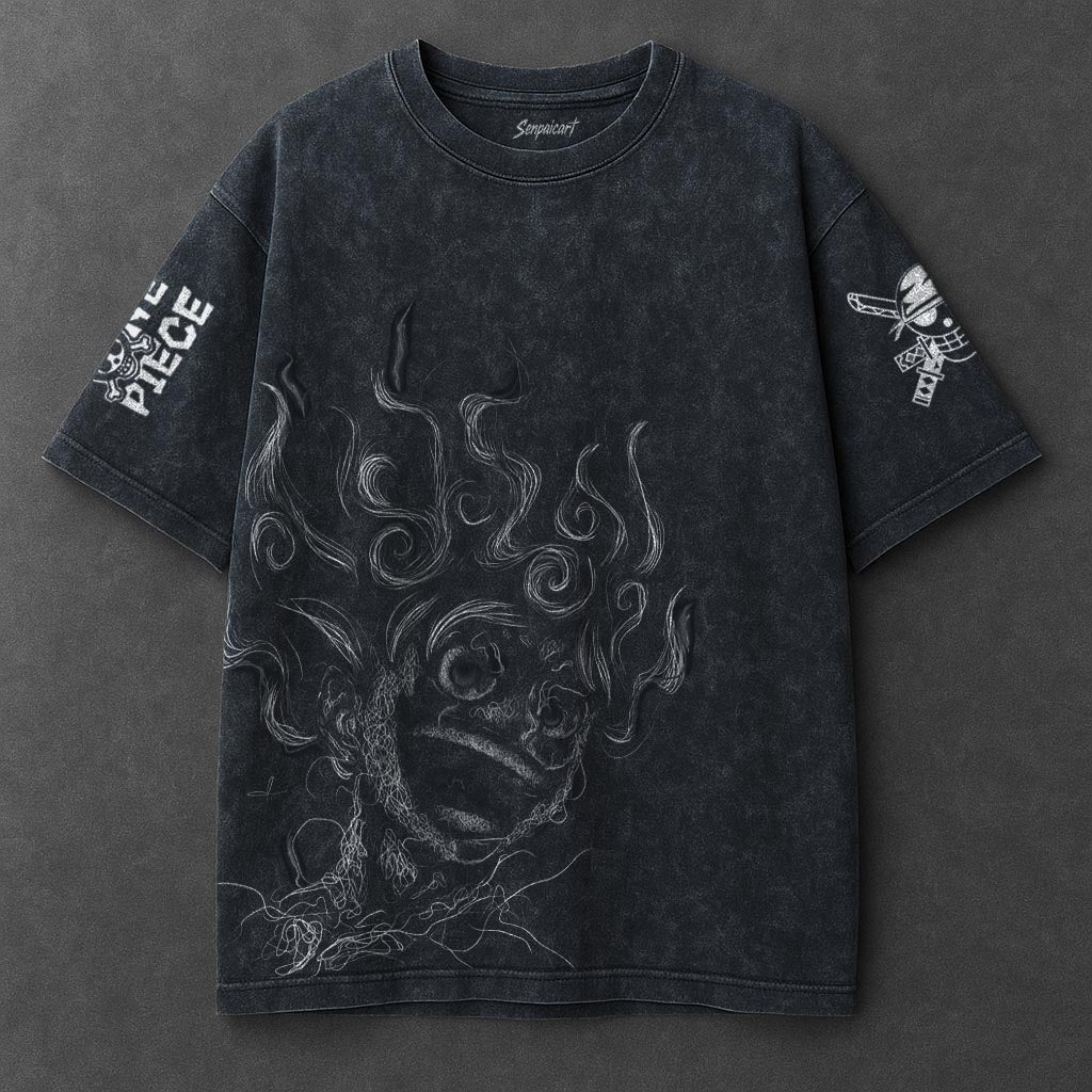 One Piece Premium Relaxed Navy Blue Washed T-Shirt