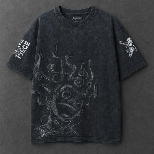 One Piece Premium Relaxed Navy Blue Washed T-Shirt