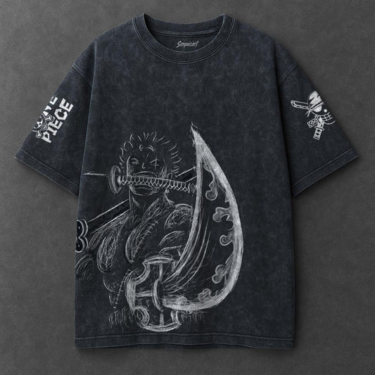 One Piece Premium Effortless Navy Blue Washed T-Shirt