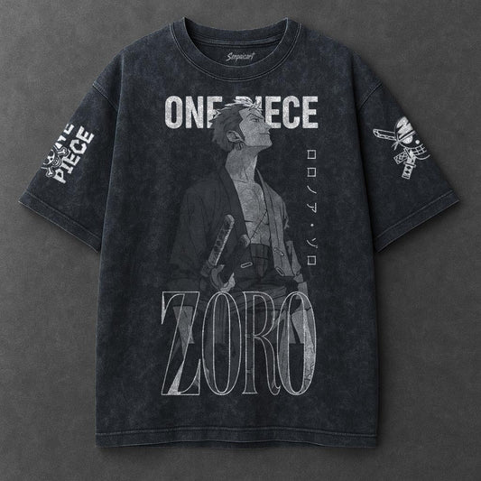 One Piece Premium Slouchy Navy Blue Washed T-Shirt