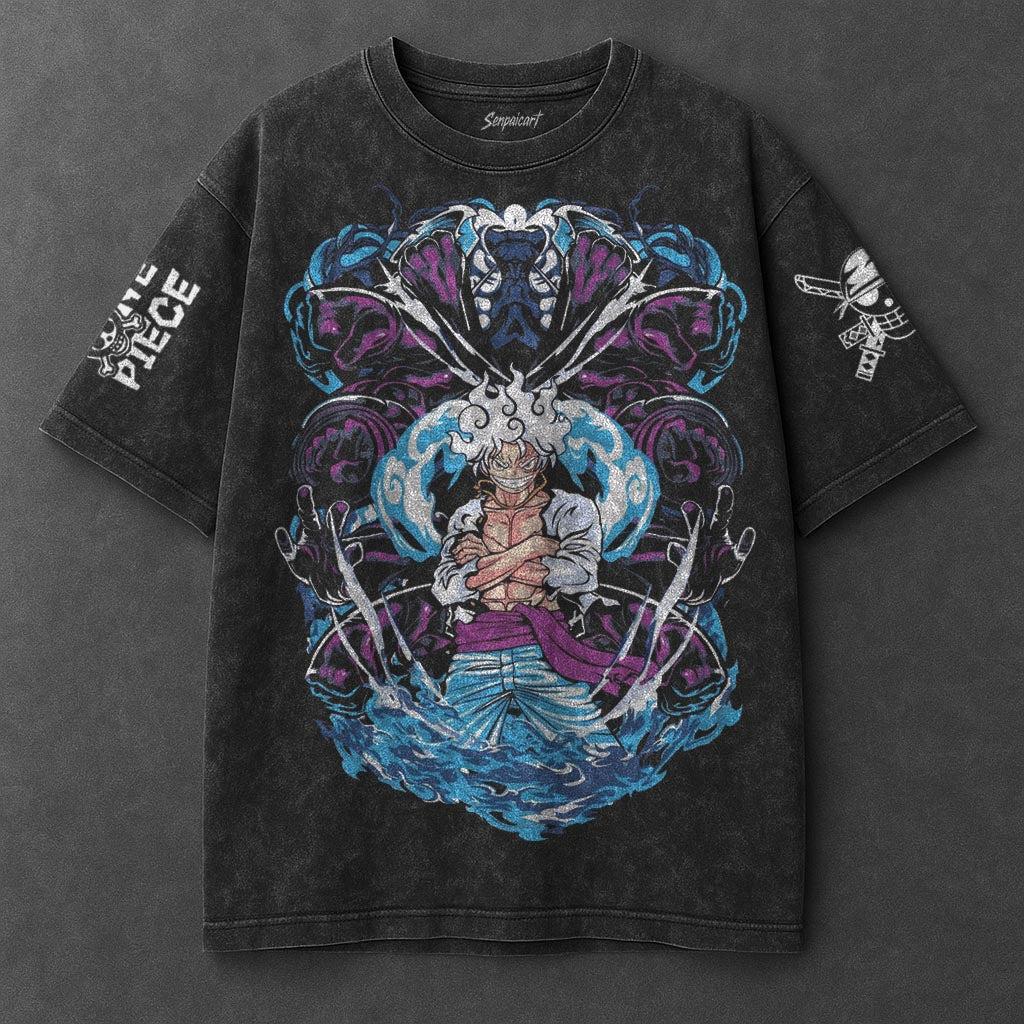 One Piece Premium Oversized Black Washed T-Shirt