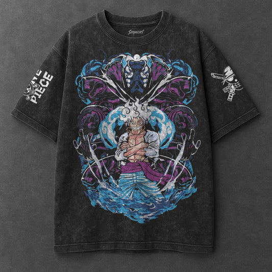 One Piece Premium Oversized Black Washed T-Shirt