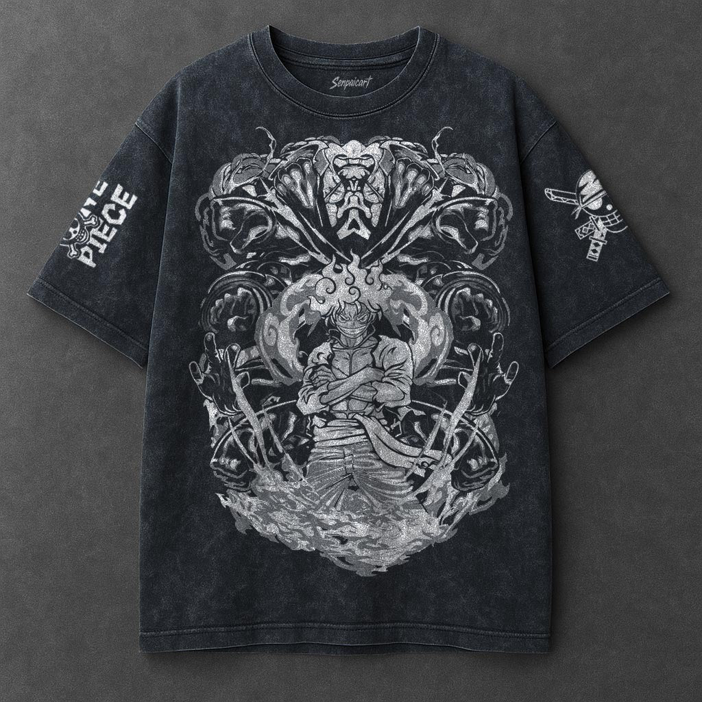 One Piece Premium Flowy Navy Blue Washed T-Shirt