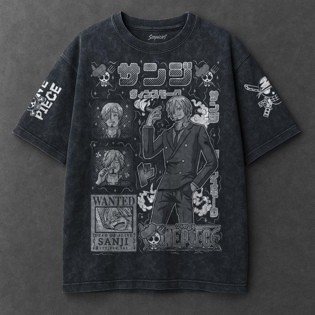 One Piece Premium Casual Navy Blue Washed T-Shirt