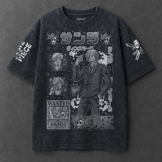 One Piece Premium Casual Navy Blue Washed T-Shirt