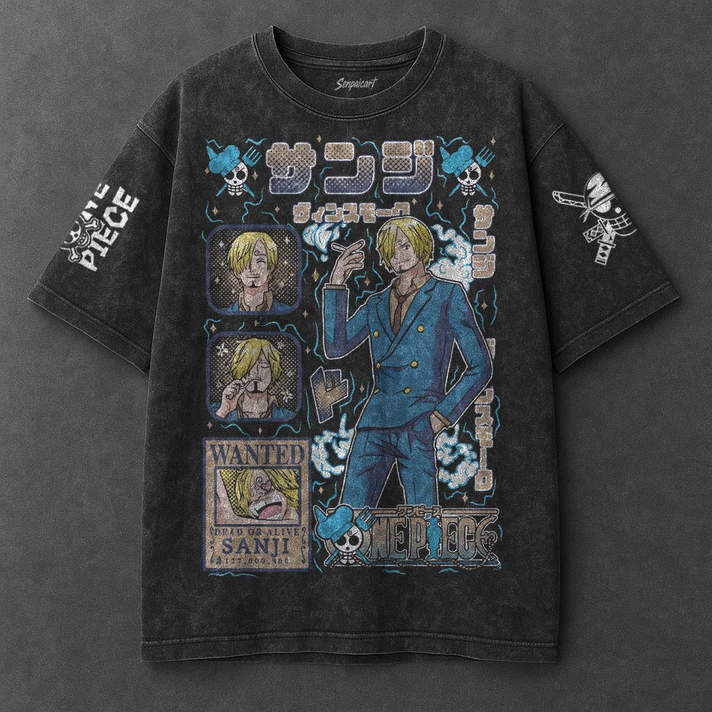 One Piece Premium Flowy Black Washed T-Shirt