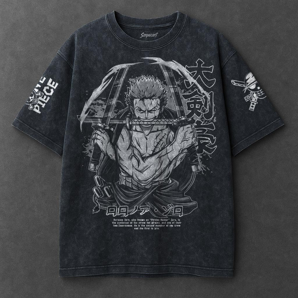 One Piece Premium Oversized Navy Blue Washed T-Shirt