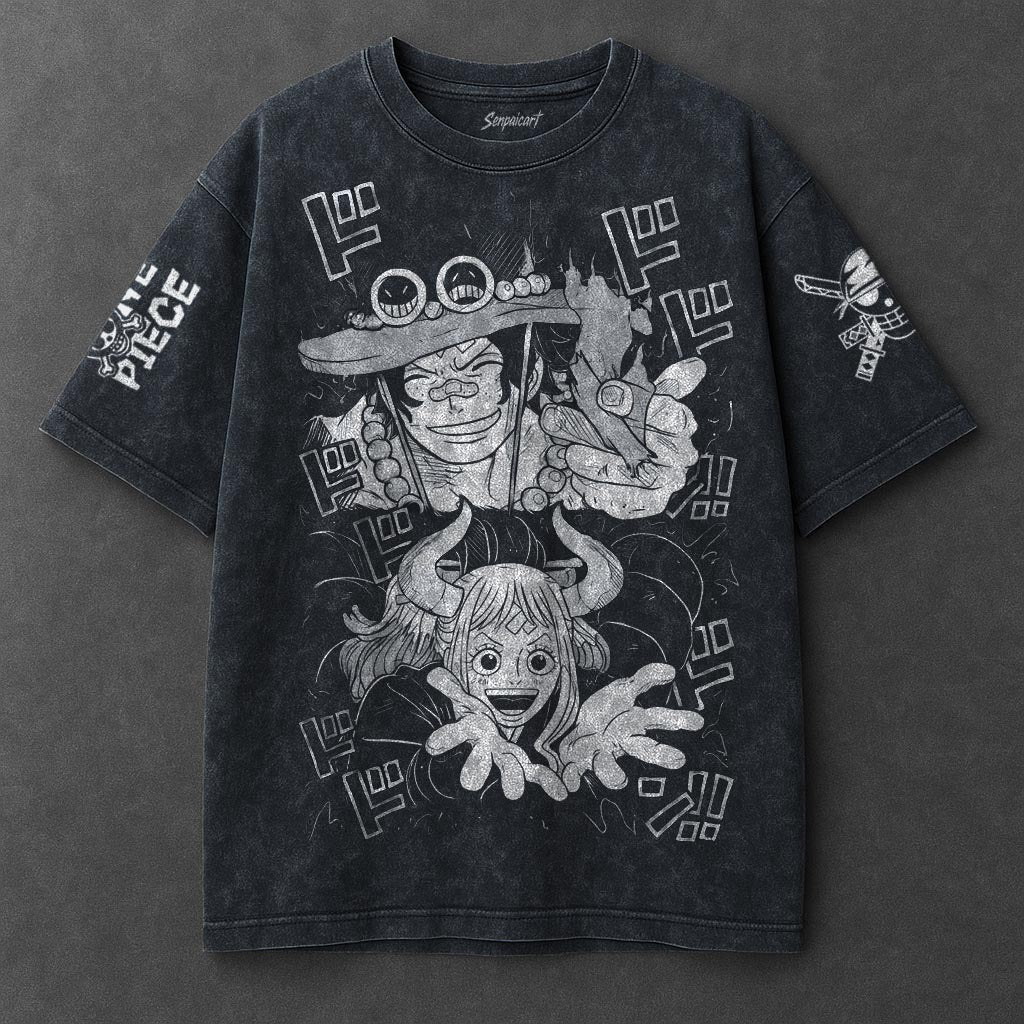 One Piece Premium Loose Navy Blue Washed T-Shirt