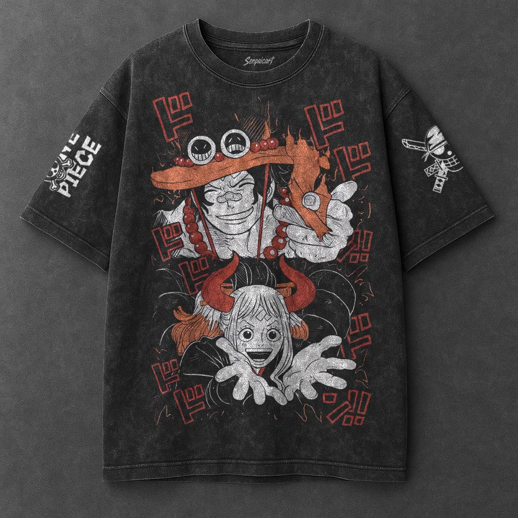 One Piece Premium Relaxed Black Washed T-Shirt
