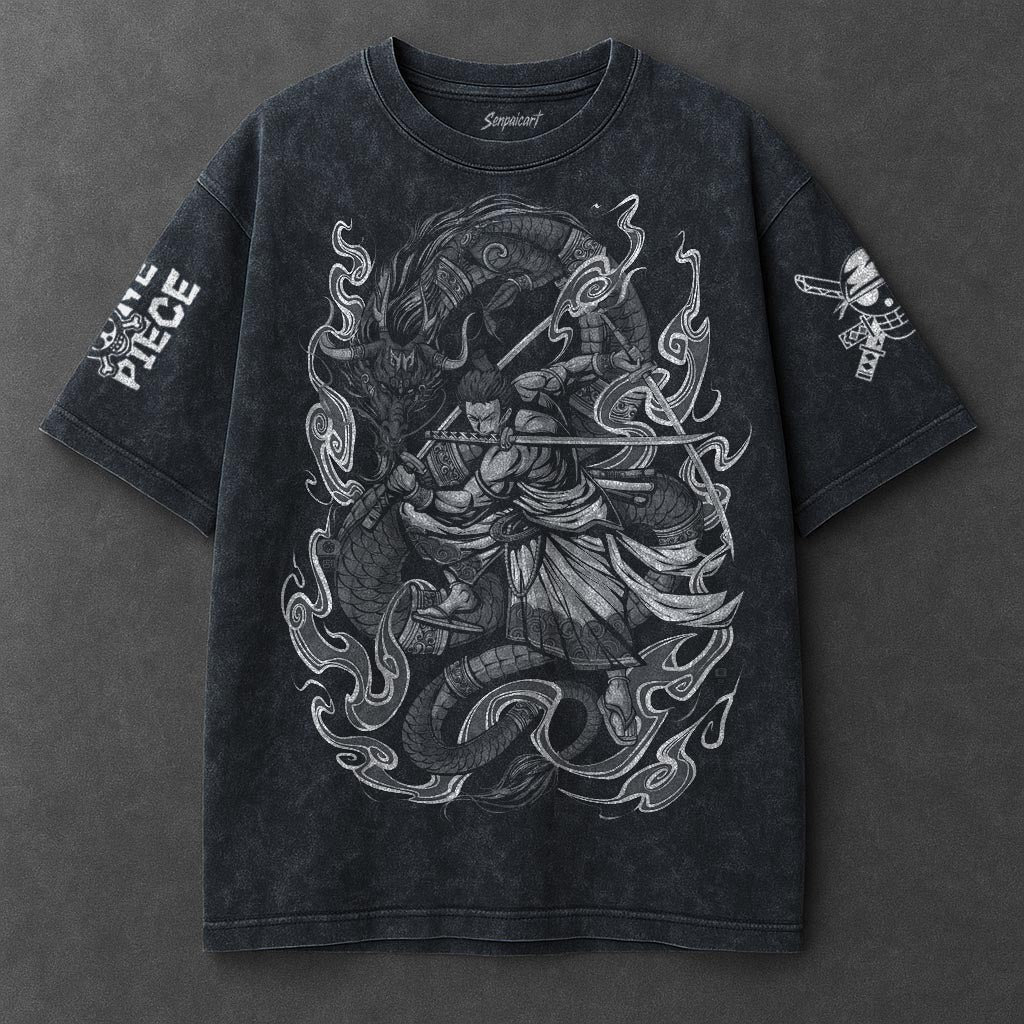 One Piece Premium Cozy Navy Blue Washed T-Shirt