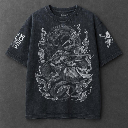 One Piece Premium Cozy Navy Blue Washed T-Shirt