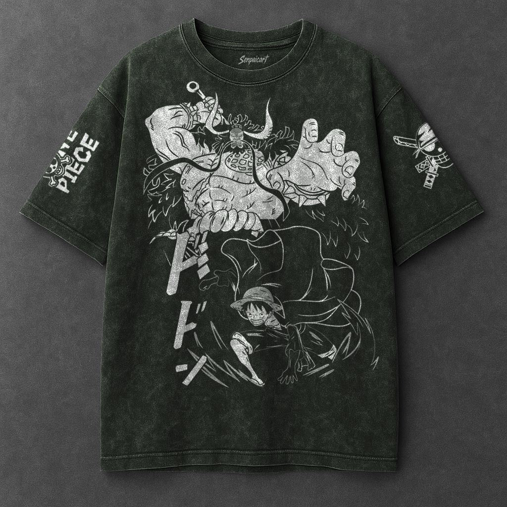 One Piece Premium Oversized Vintage Green Washed T-Shirt