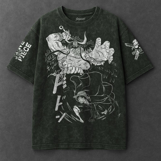 One Piece Premium Oversized Vintage Green Washed T-Shirt