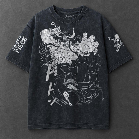 One Piece Premium Comfy Navy Blue Washed T-Shirt