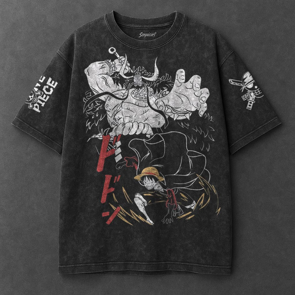 One Piece Premium Loose Black Washed T-Shirt
