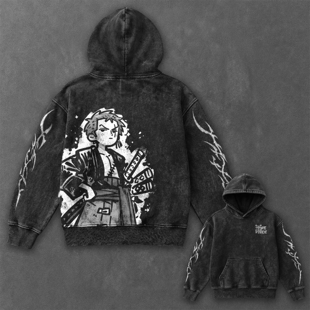One Piece Essential Premium Black Washed Hoodie