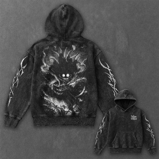 One Piece Essential Oversized Black Washed Hoodie