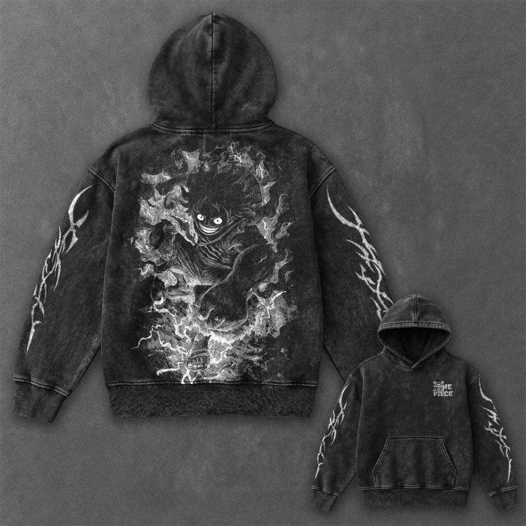 One Piece Essential Clean Black Washed Hoodie